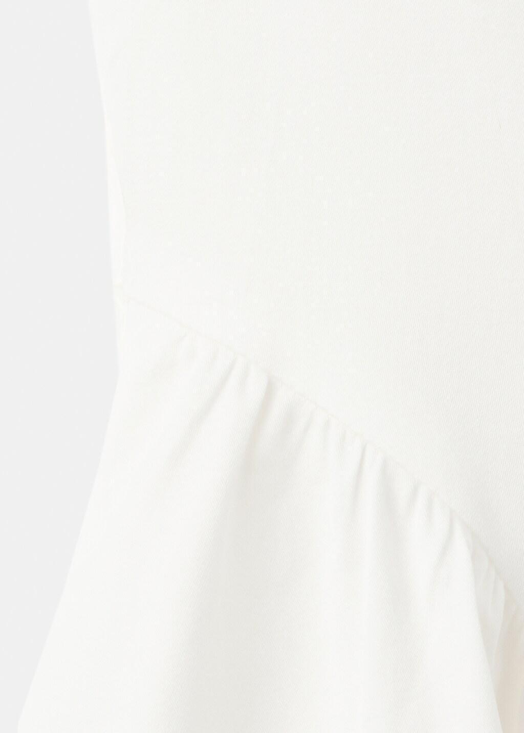 White Boat-Neck Ruched Dress, White, large image number 5