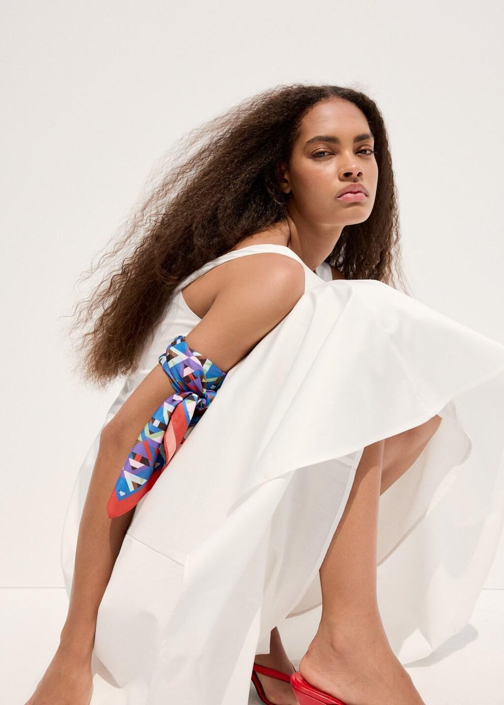 White Boat-Neck Ruched Dress, White, large image number 6