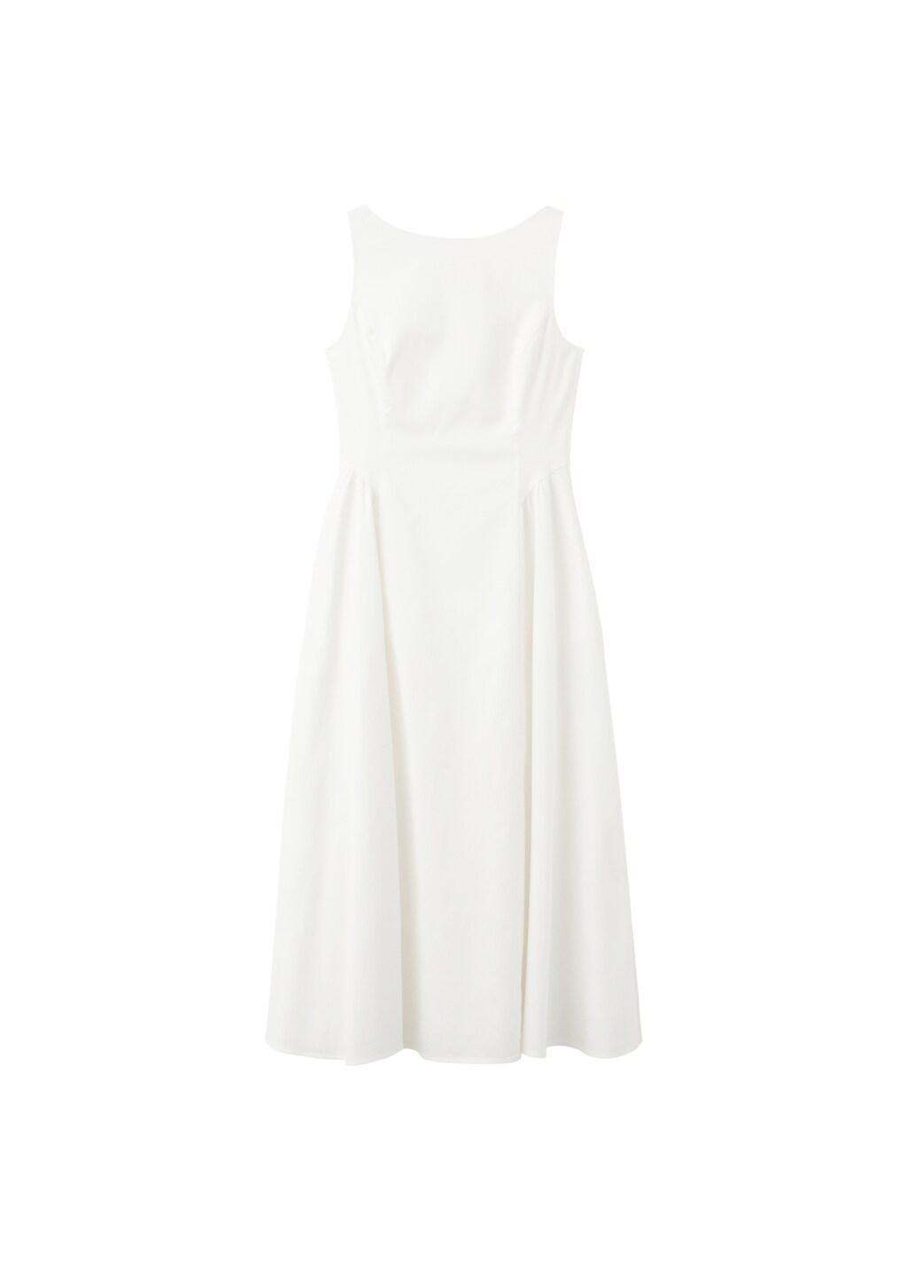 White Boat-Neck Ruched Dress, White, large image number 7