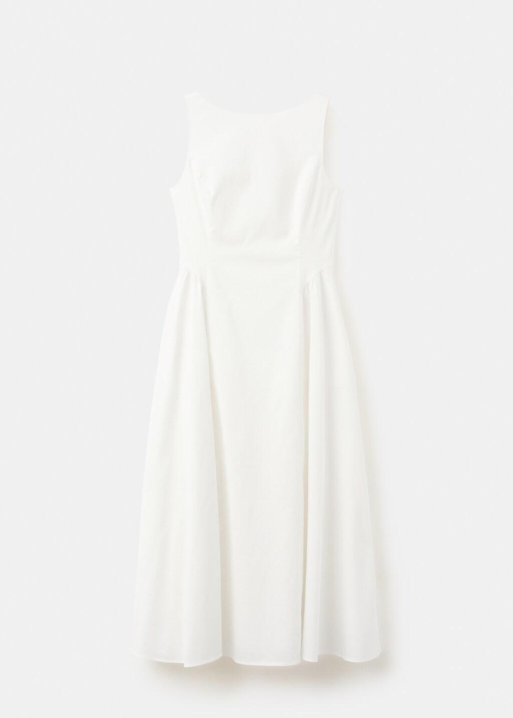 White Boat-Neck Ruched Dress, White, large image number 8