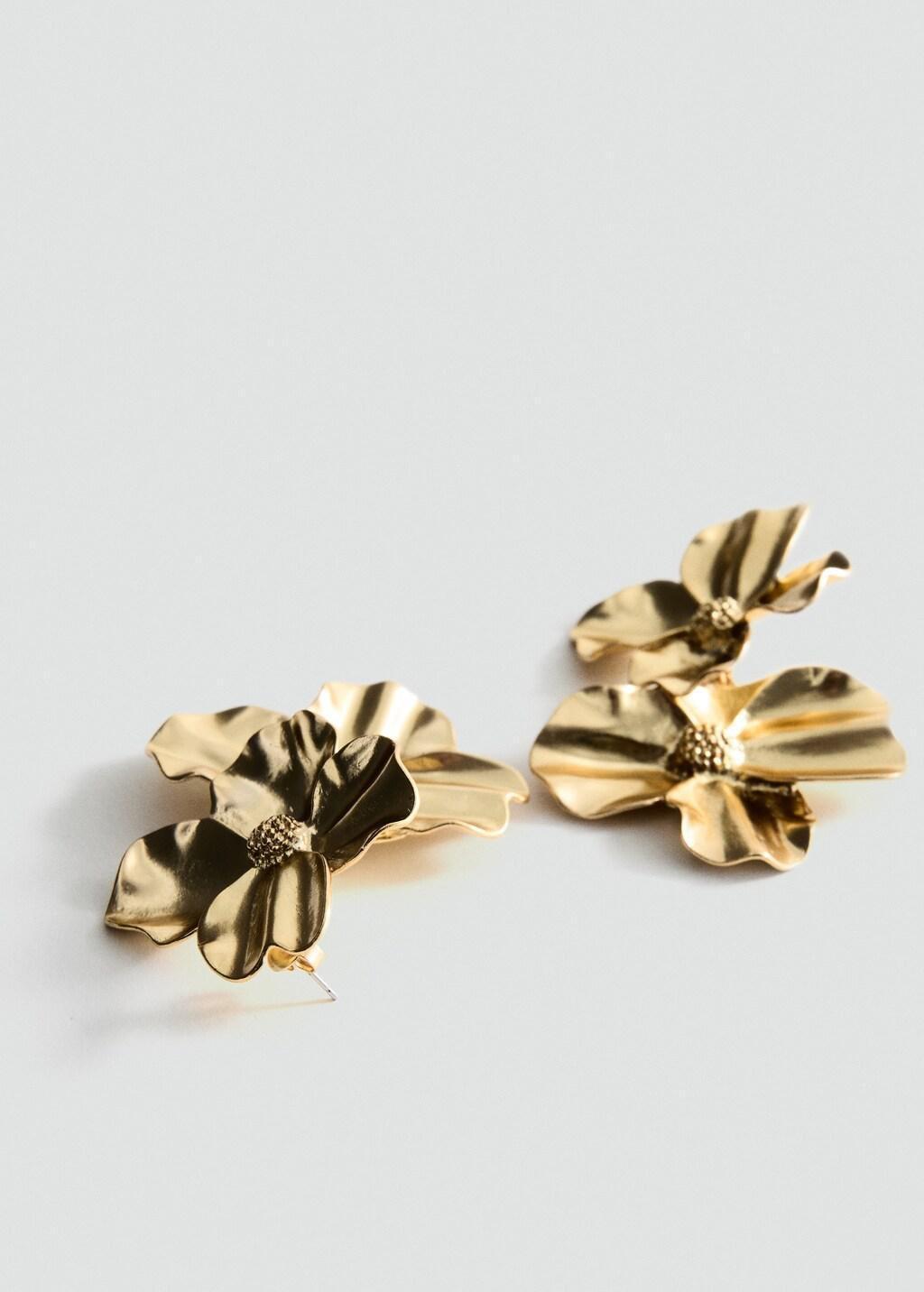 Gold Flower-Design Earrings, Gold, medium