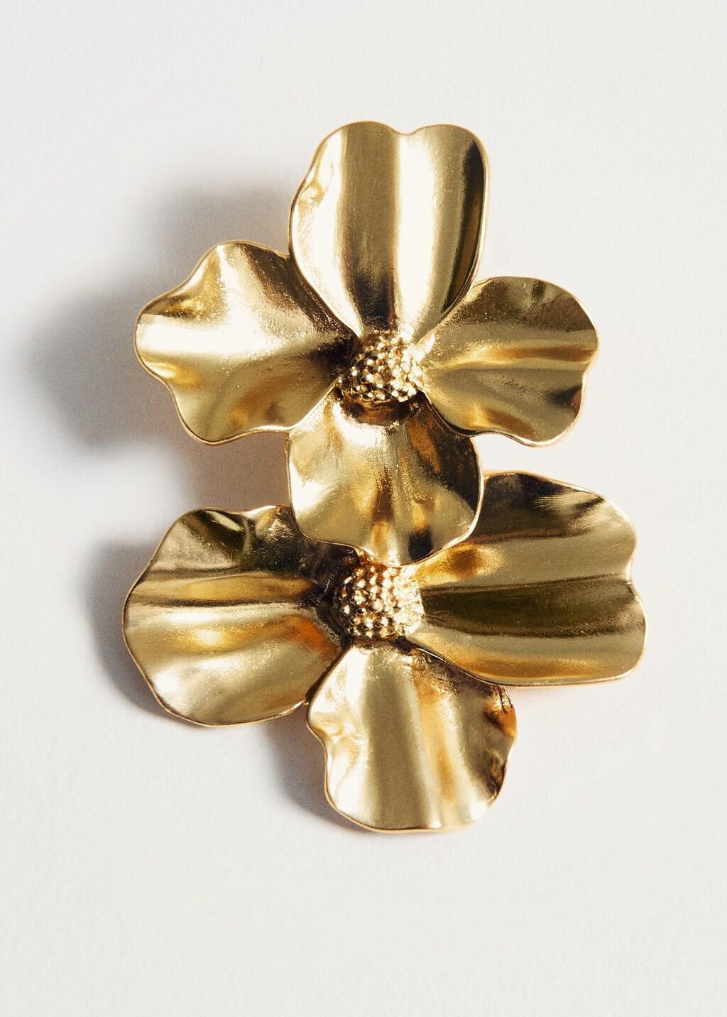 Gold Flower-Design Earrings, Gold, medium