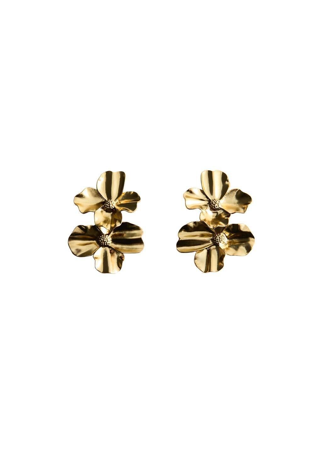 Gold Flower-Design Earrings, Gold, medium