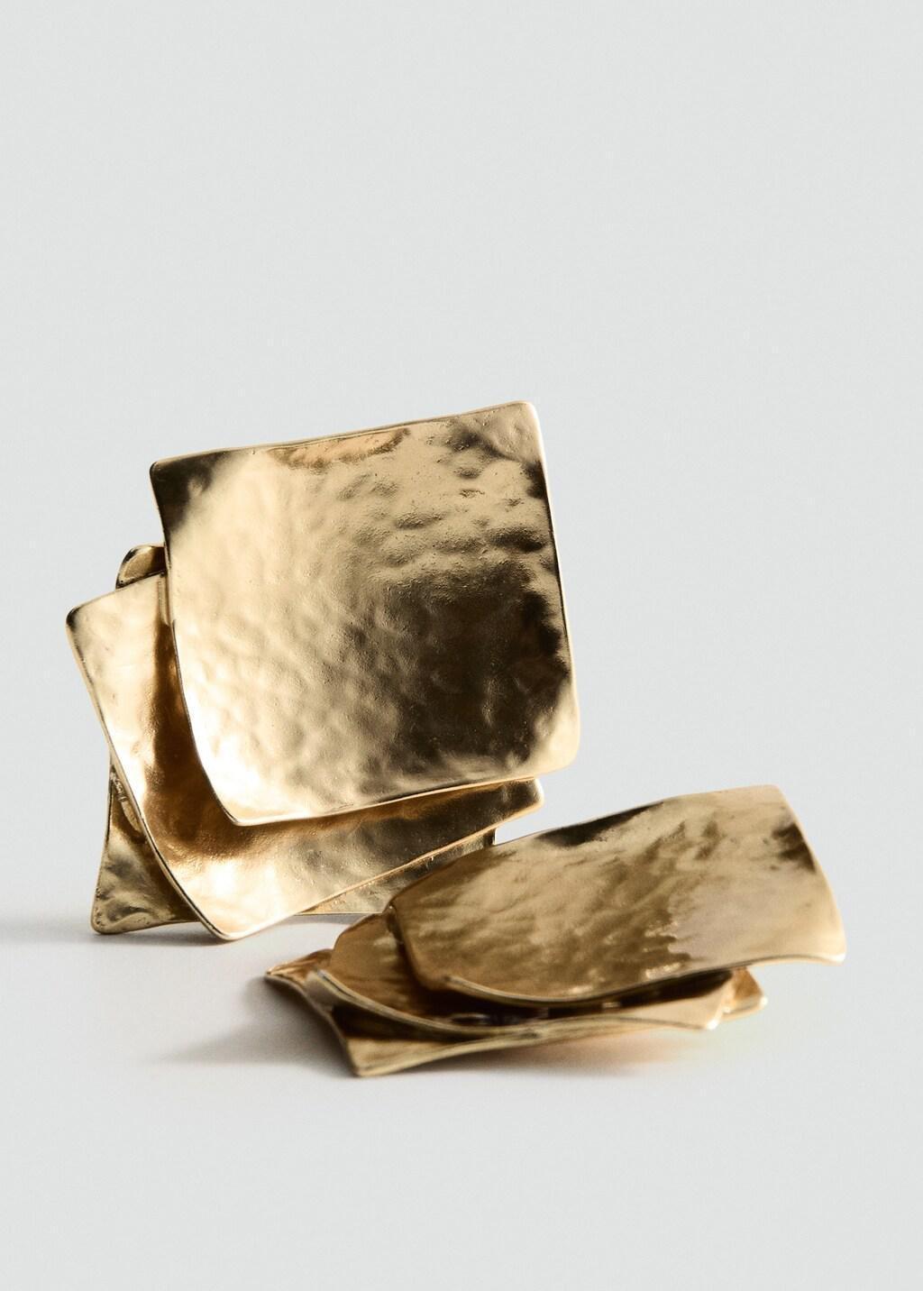 Gold Square Textured Earrings, Gold, medium