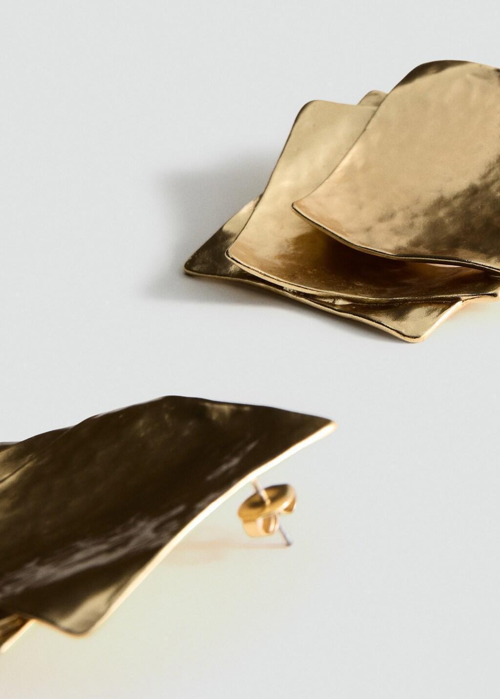 Gold Square Textured Earrings, Gold, medium