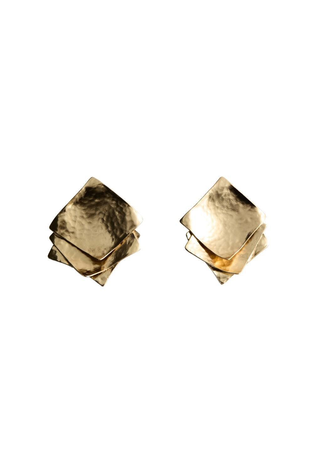 Gold Square Textured Earrings, Gold, medium