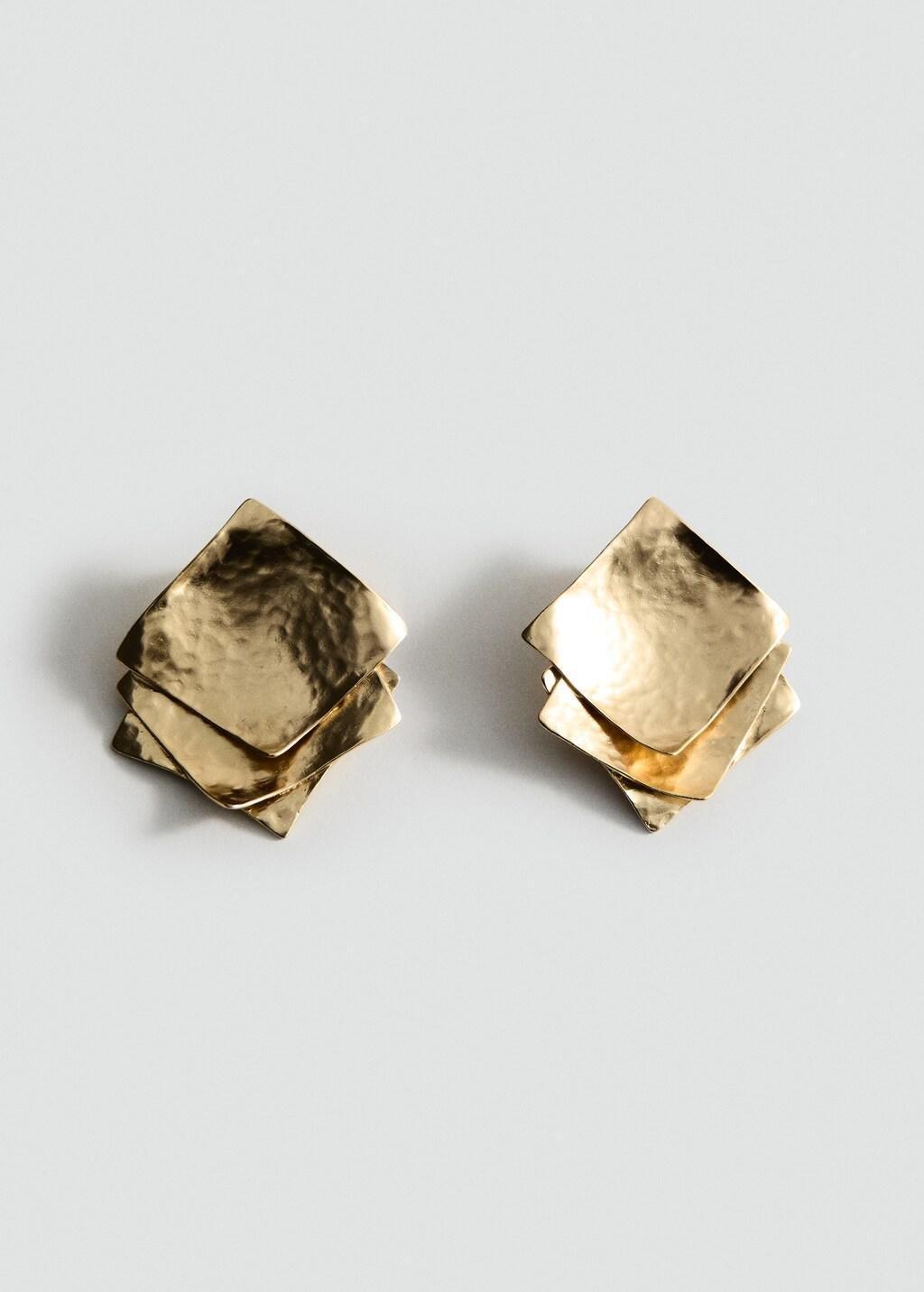 Gold Square Textured Earrings, Gold, large image number 3