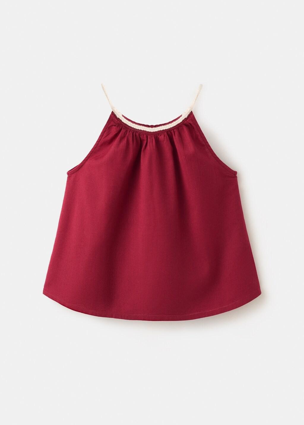 Red Linen Cotton Blouse With Embroidery Detail, Baby Girls, Dark Red, large image number 2