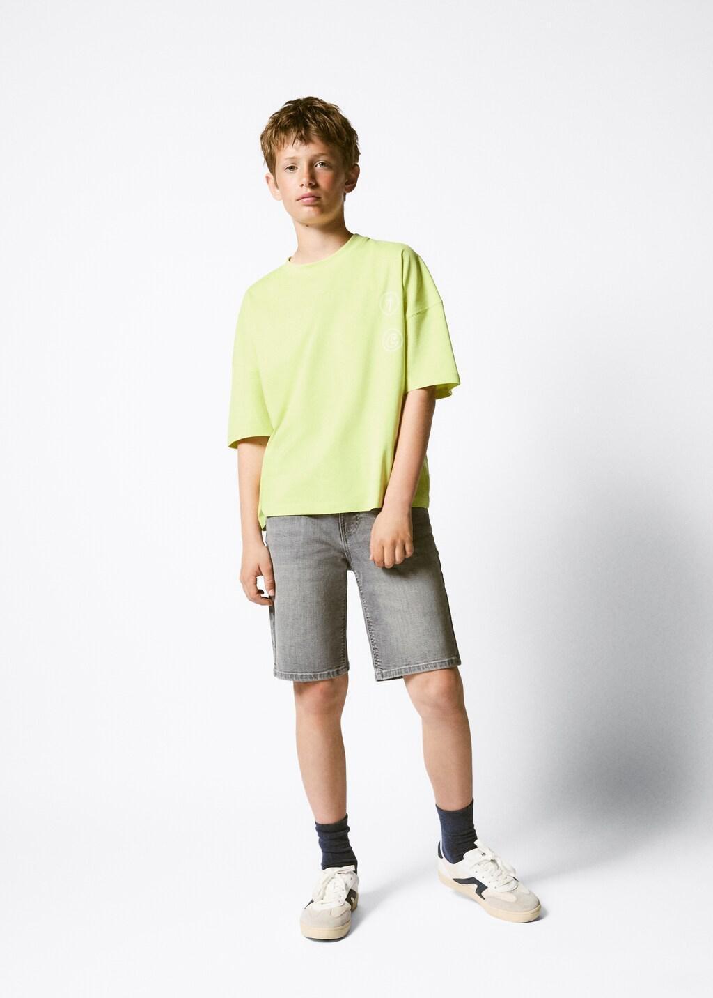 Yellow Boxy Cotton Print T-Shirt, Kids Boys, Bright Yellow, medium
