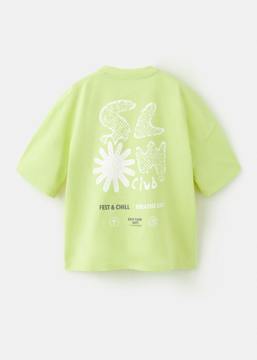 Yellow Boxy Cotton Print T-Shirt, Kids Boys, Bright Yellow, medium