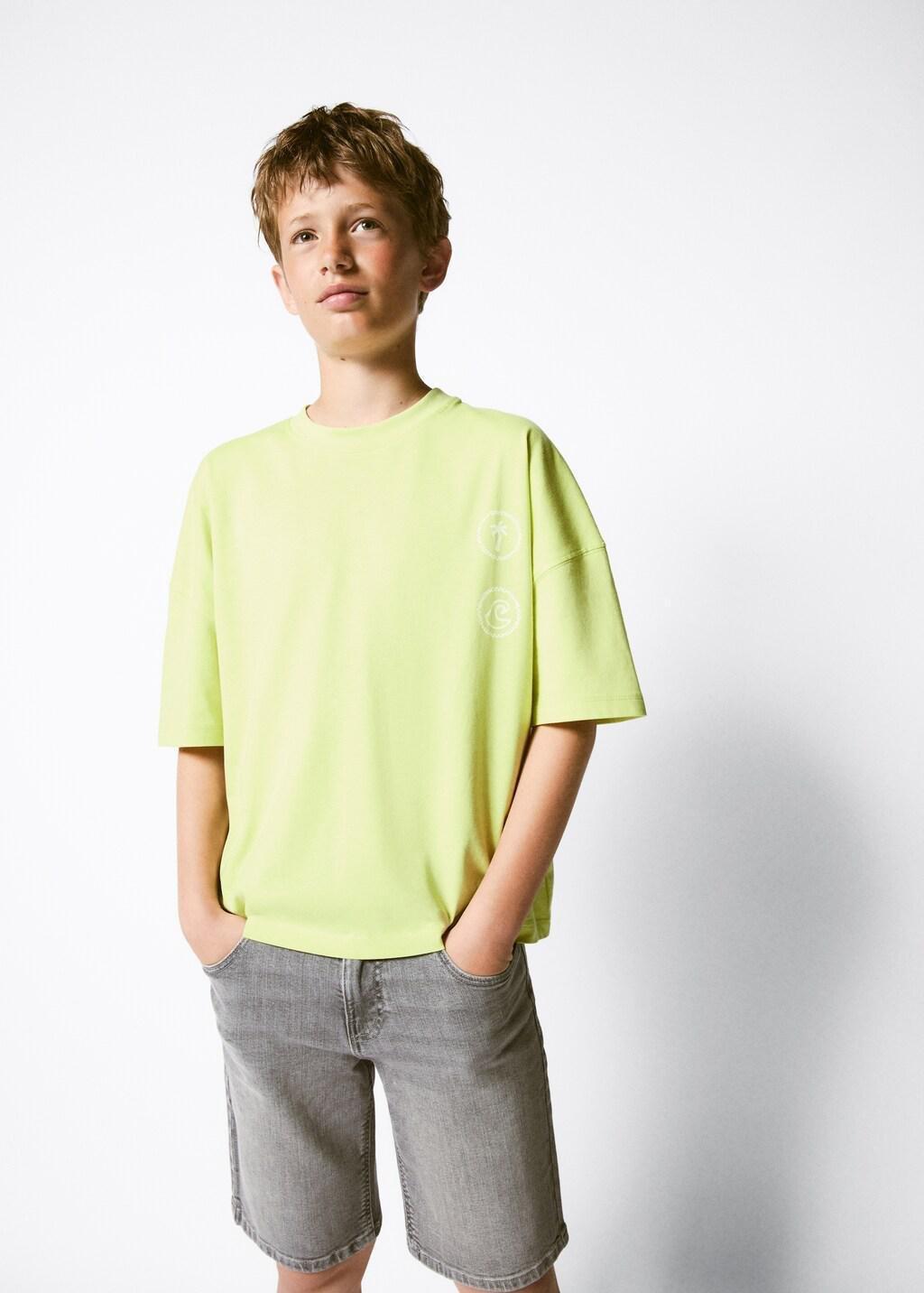 Yellow Boxy Cotton Print T-Shirt, Kids Boys, Bright Yellow, large image number 3