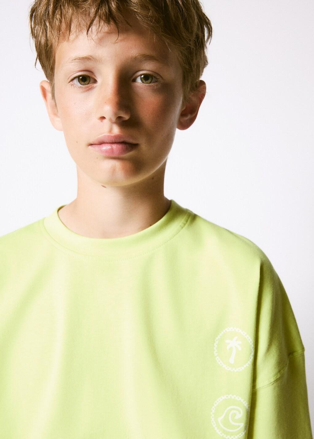 Yellow Boxy Cotton Print T-Shirt, Kids Boys, Bright Yellow, large image number 4