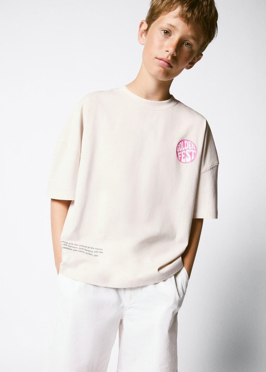 White Boxy Fit Printed T-Shirt, Kids Boys, Natural White, large image number 0