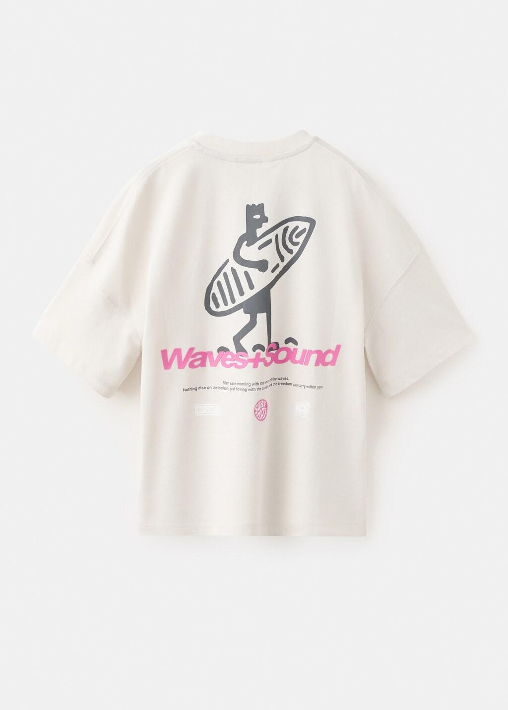 White Boxy Fit Printed T-Shirt, Kids Boys, Natural White, large image number 2