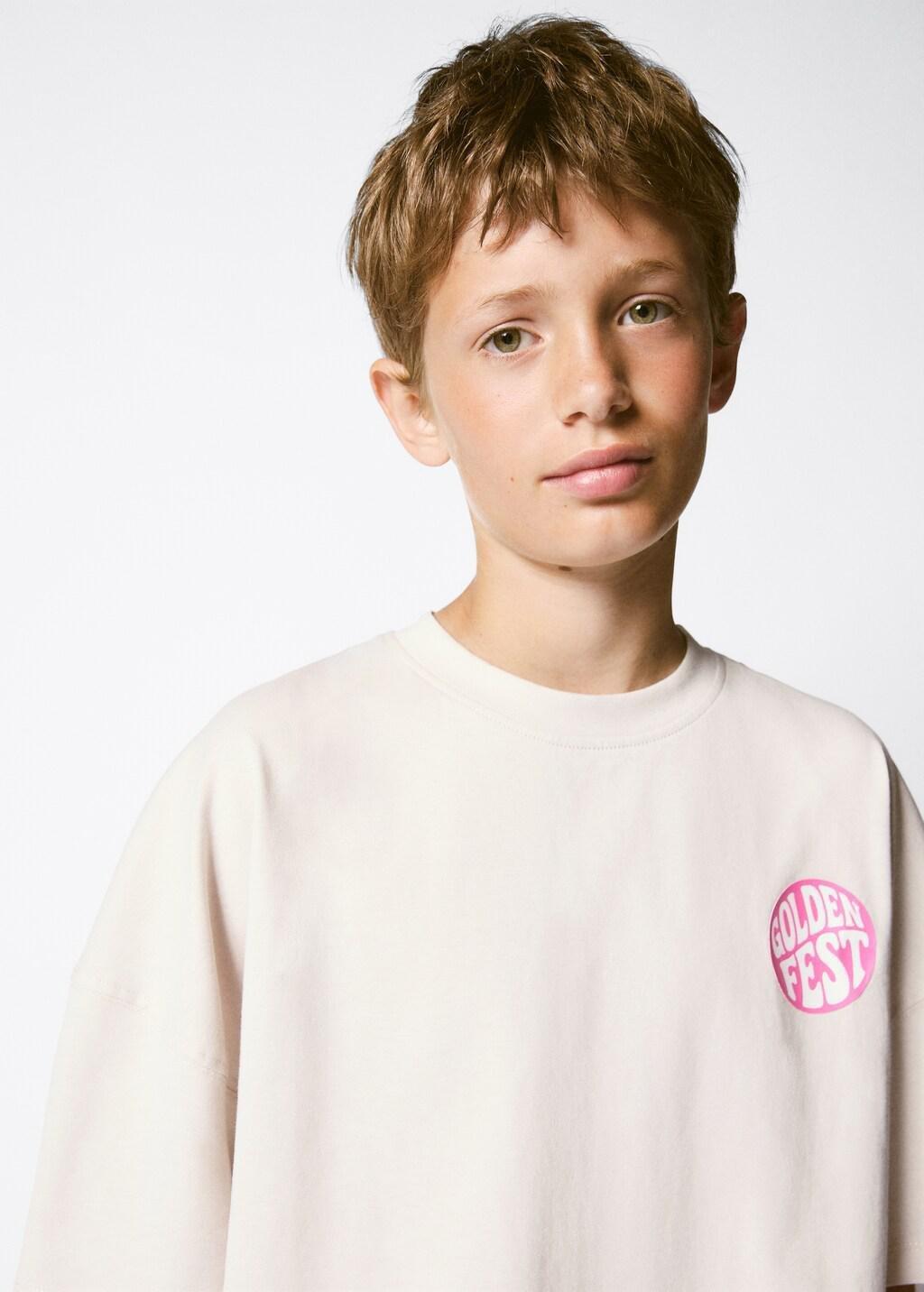 White Boxy Fit Printed T-Shirt, Kids Boys, Natural White, large image number 4