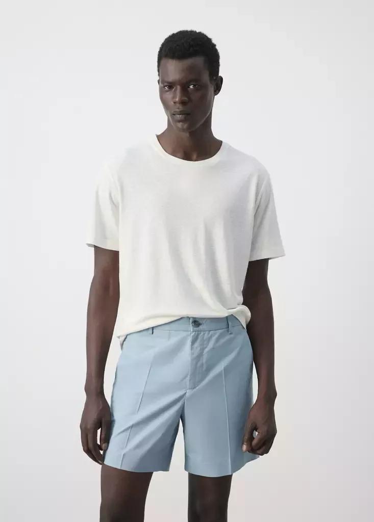 White Linen Blend Slim Fit T-Shirt, White, large image number 0