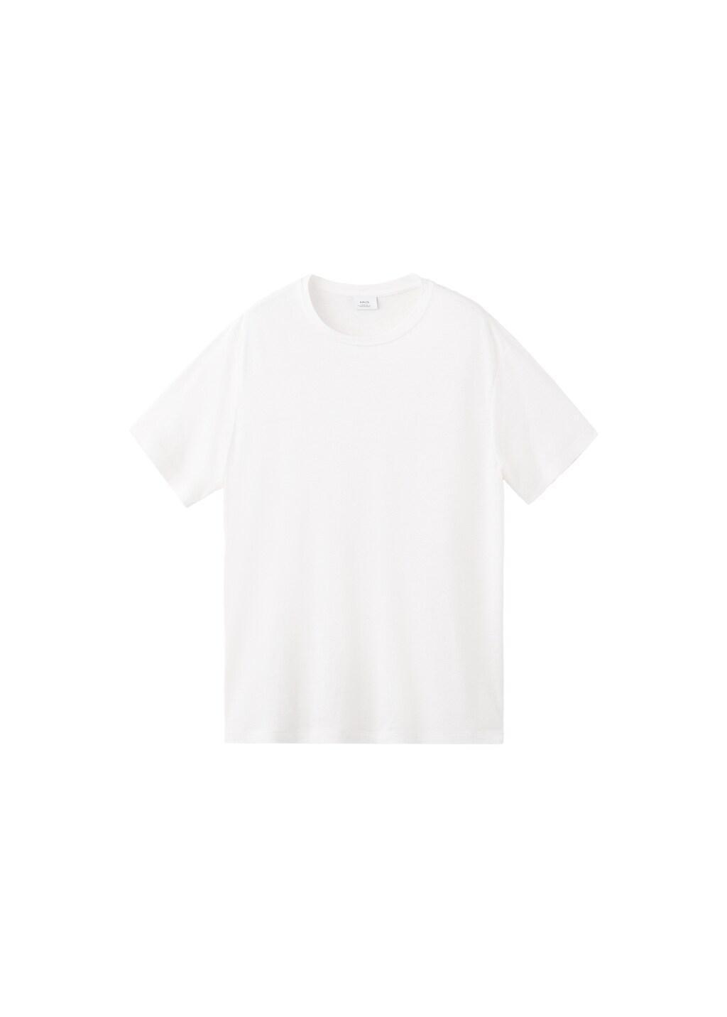 White Linen Blend Slim Fit T-Shirt, White, large image number 6