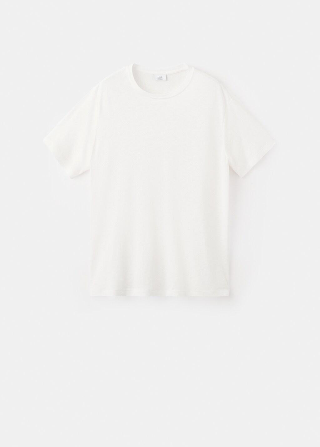 White Linen Blend Slim Fit T-Shirt, White, large image number 7