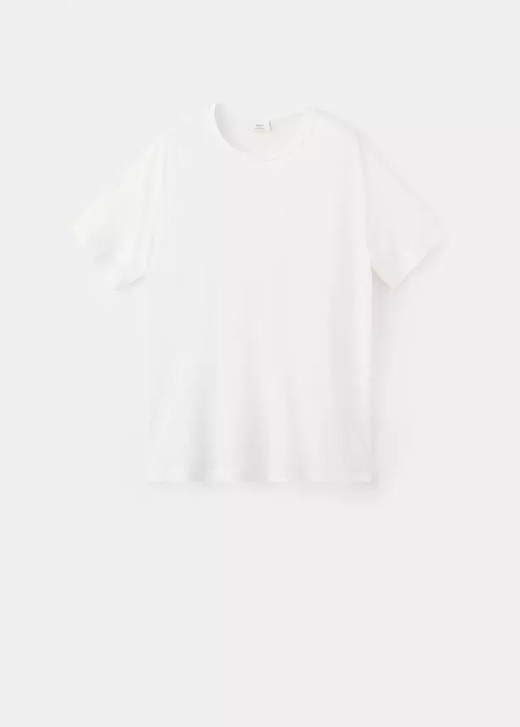 White Linen Blend Slim Fit T-Shirt, White, large image number 8