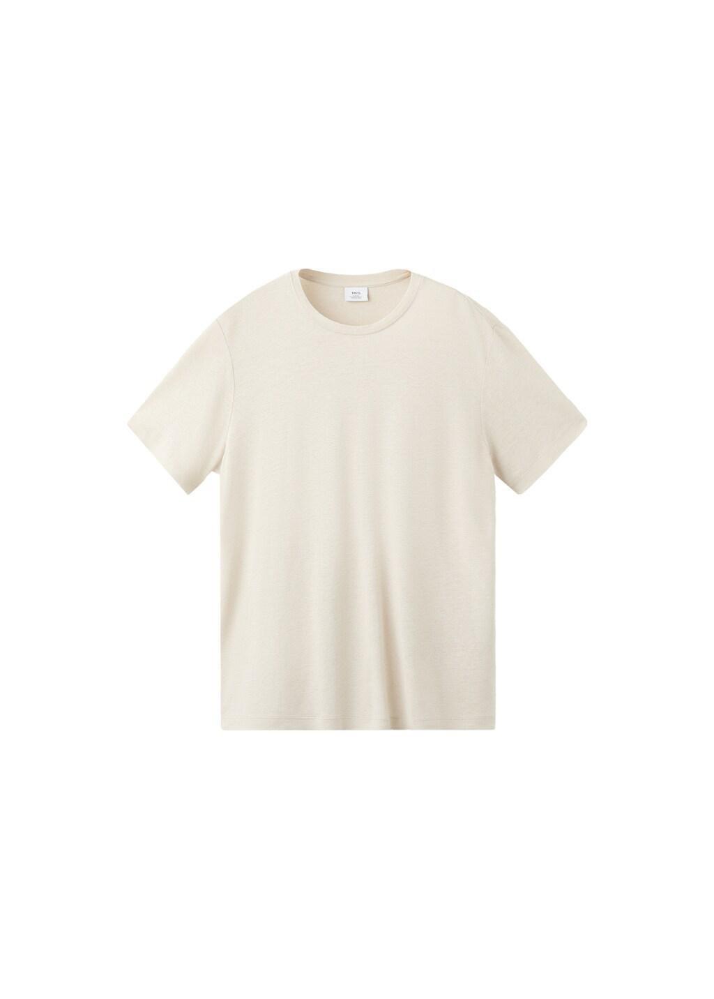 Beige Linen Blend Slim Fit T-Shirt, Light Beige, large image number 6