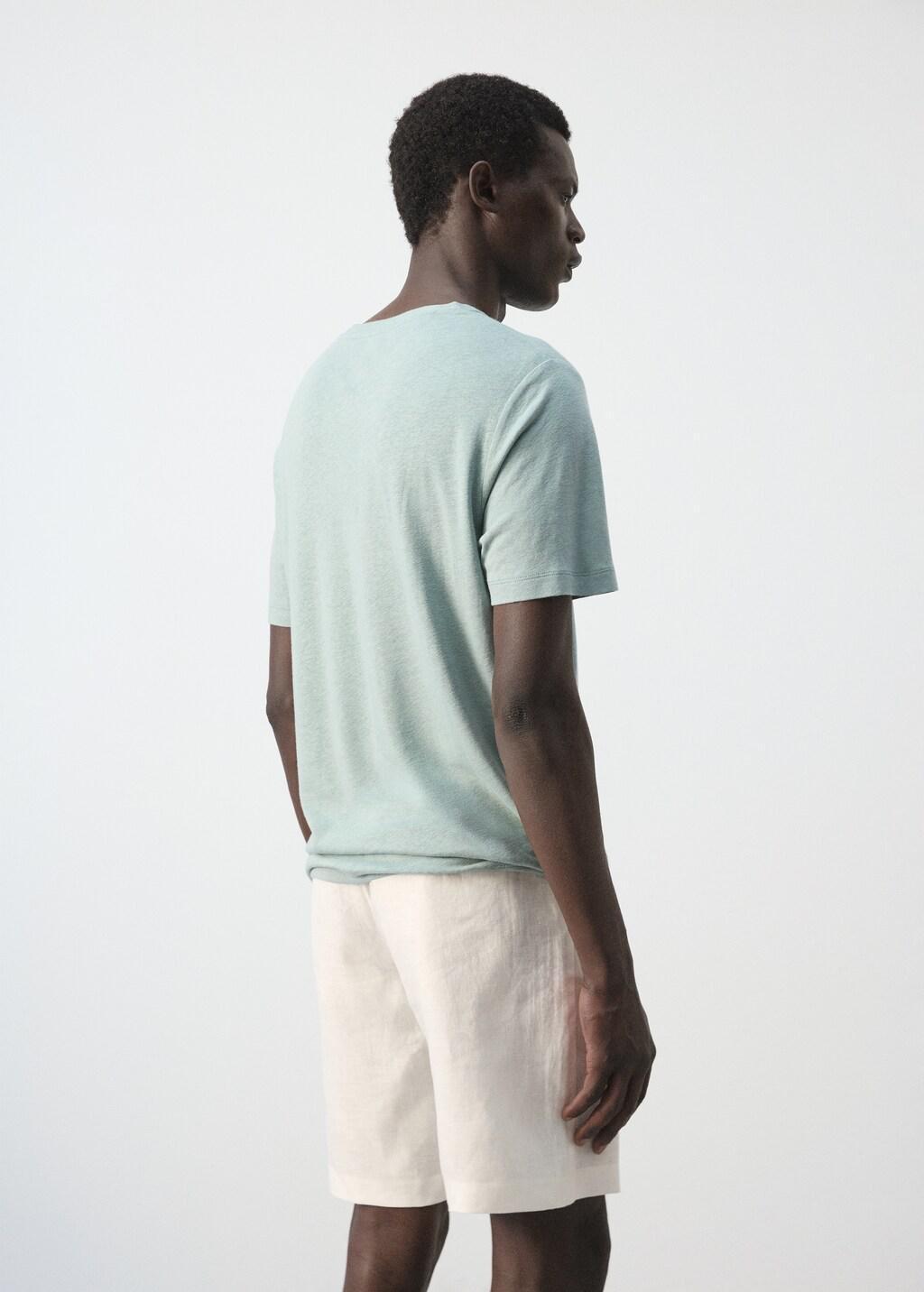 Green Linen Blend Slim Fit T-Shirt, Bright Green, large image number 2