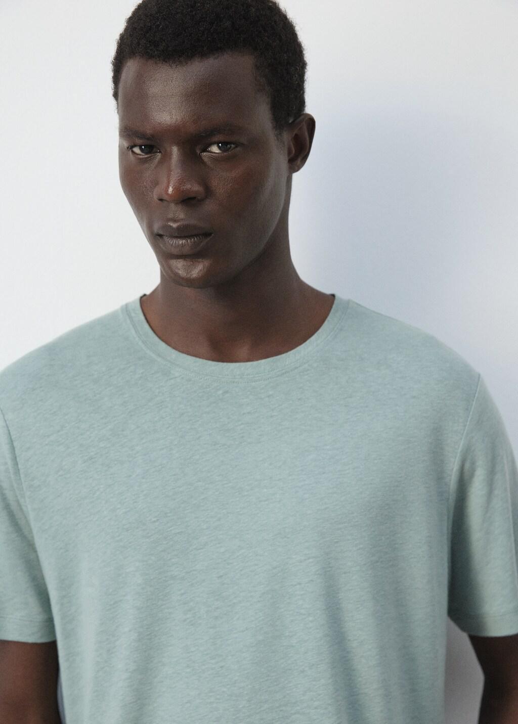 Green Linen Blend Slim Fit T-Shirt, Bright Green, large image number 4