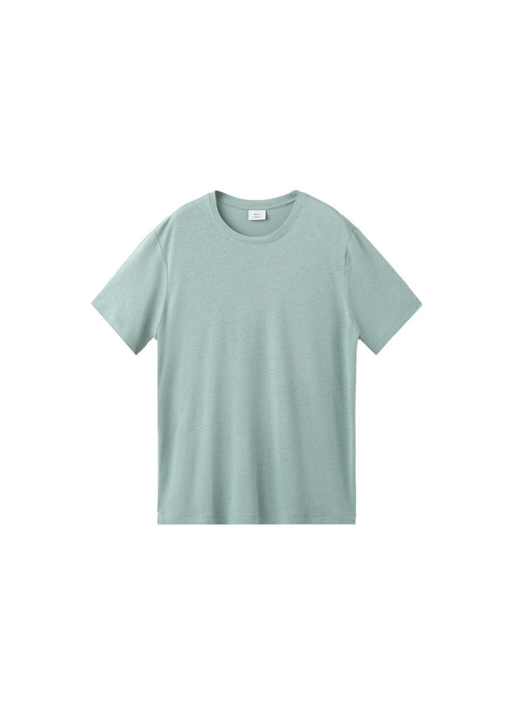 Green Linen Blend Slim Fit T-Shirt, Bright Green, large image number 6