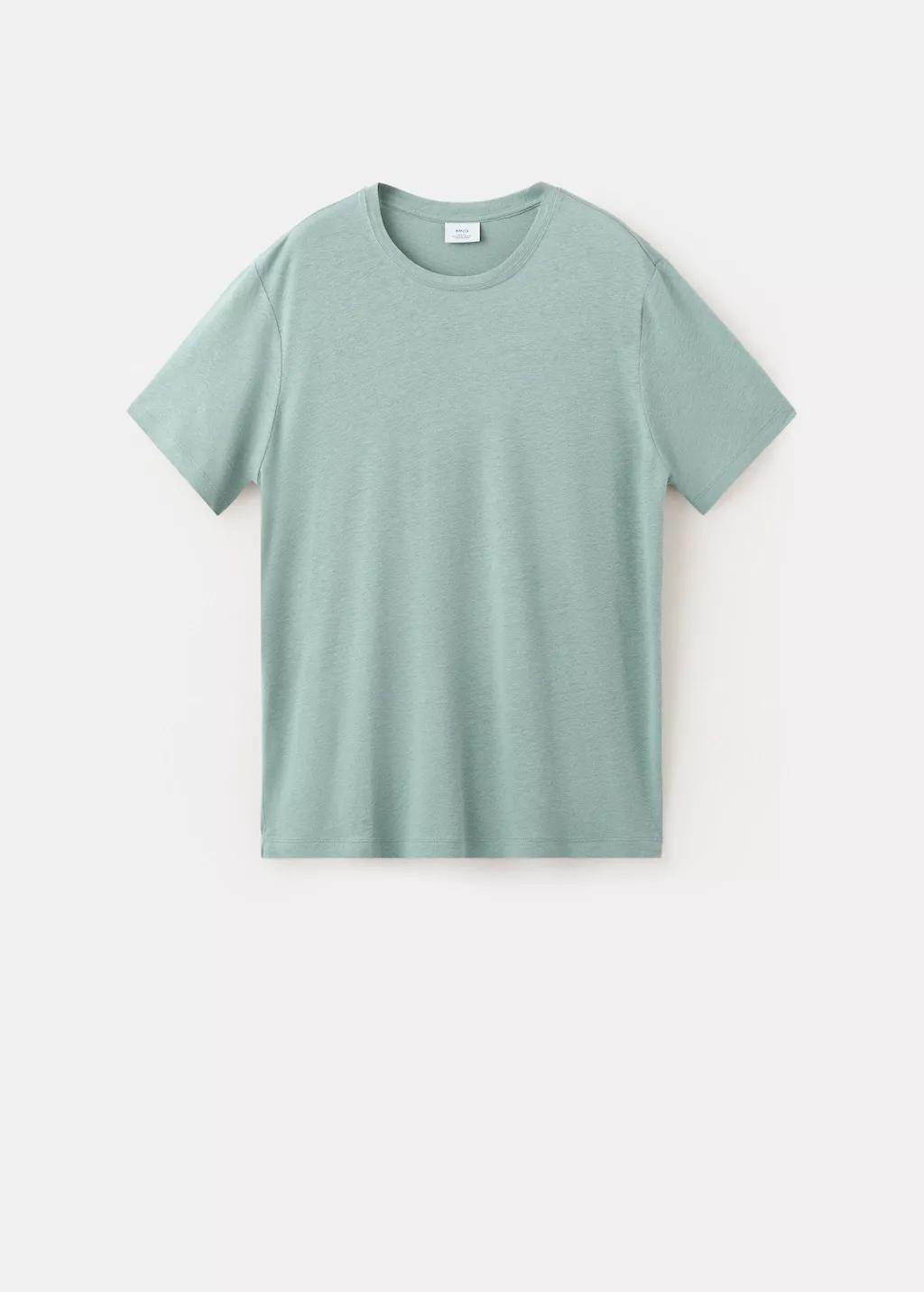 Green Linen Blend Slim Fit T-Shirt, Bright Green, large image number 7