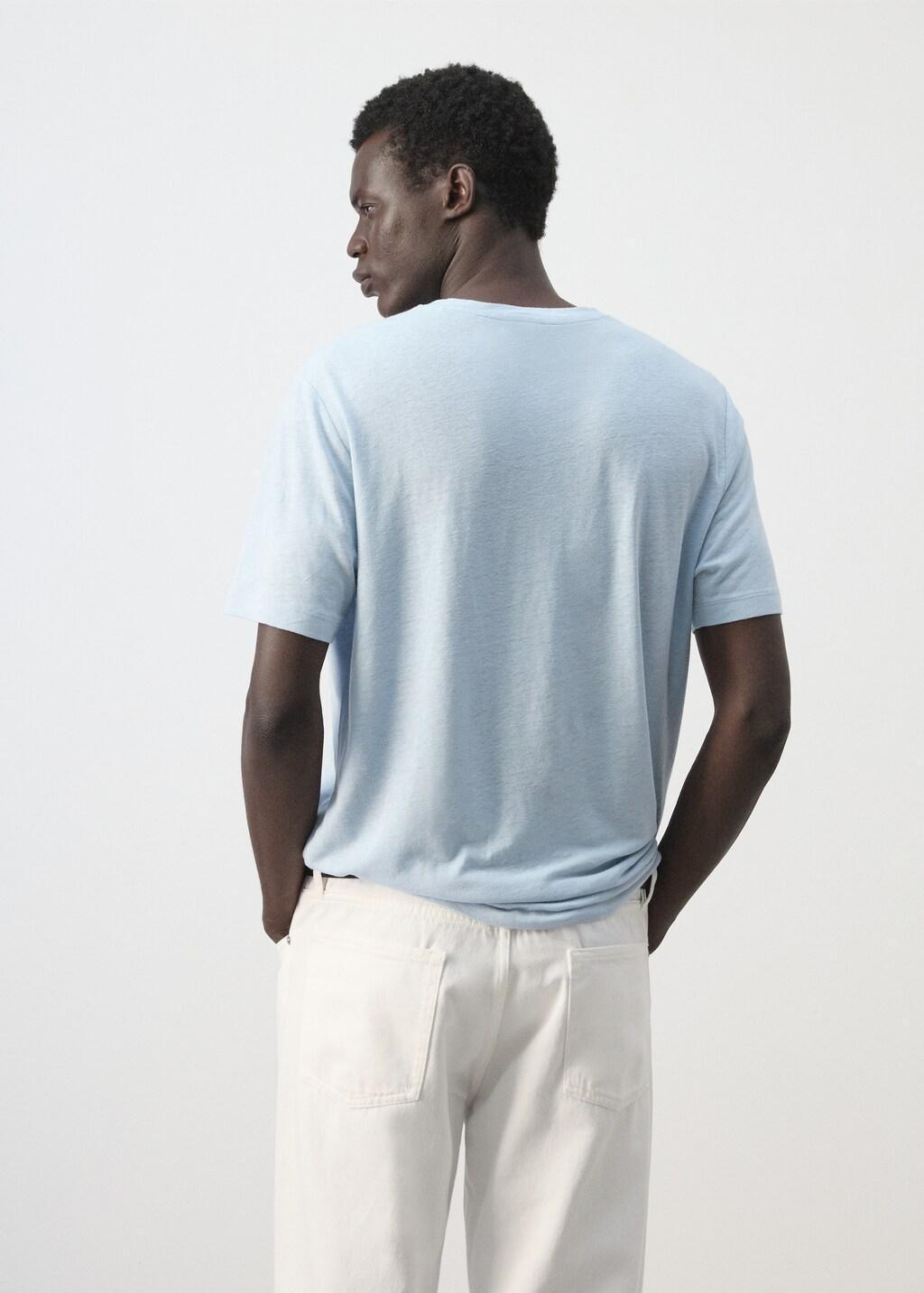Blue Linen Blend Slim Fit T-Shirt, Light-Pastel Blue, large image number 2