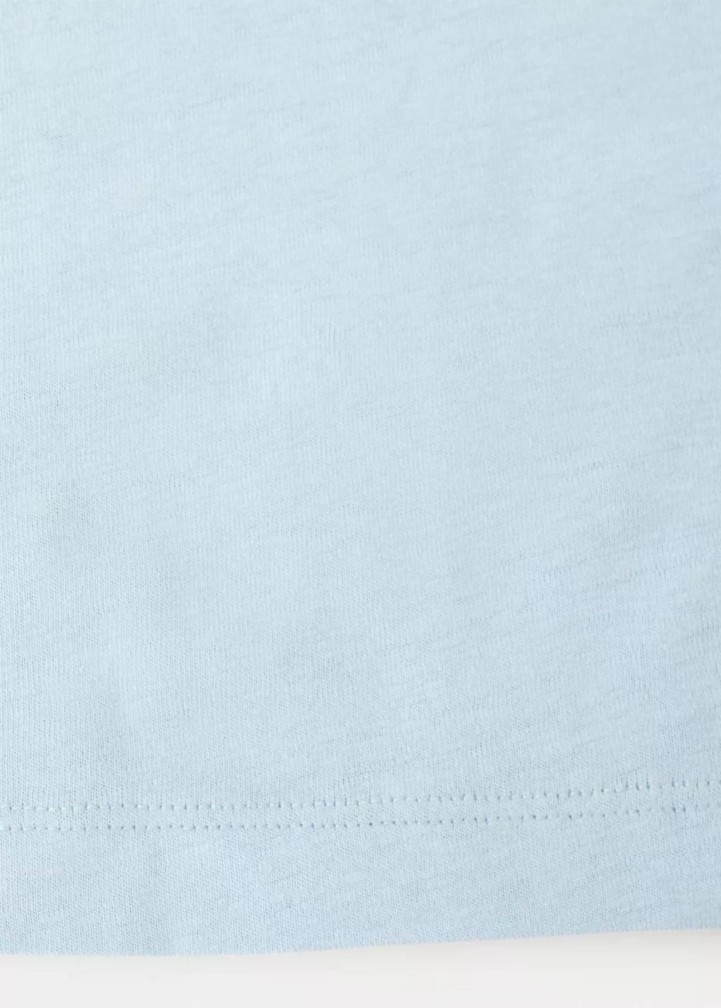 Blue Linen Blend Slim Fit T-Shirt, Light-Pastel Blue, large image number 5
