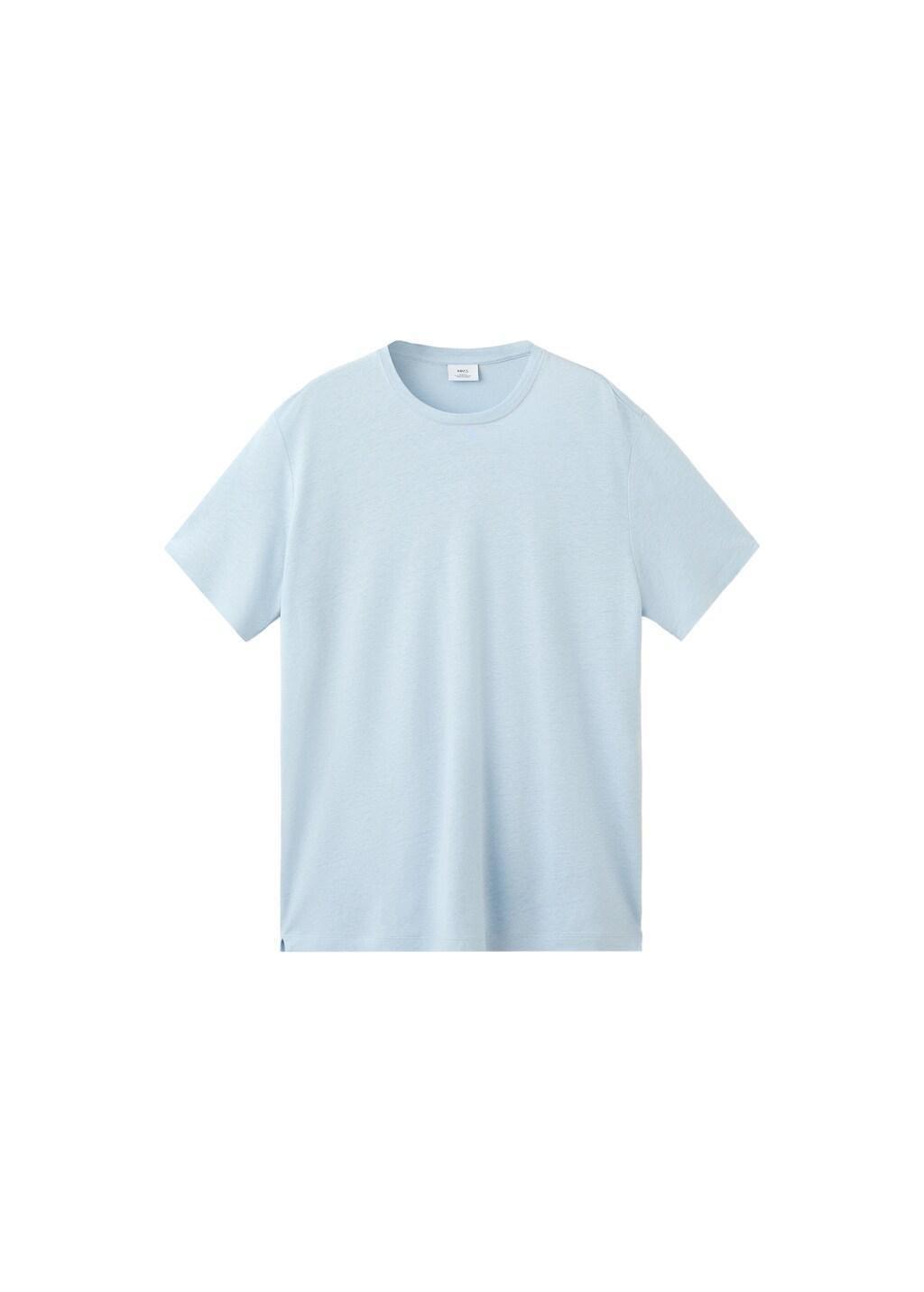 Blue Linen Blend Slim Fit T-Shirt, Light-Pastel Blue, large image number 6