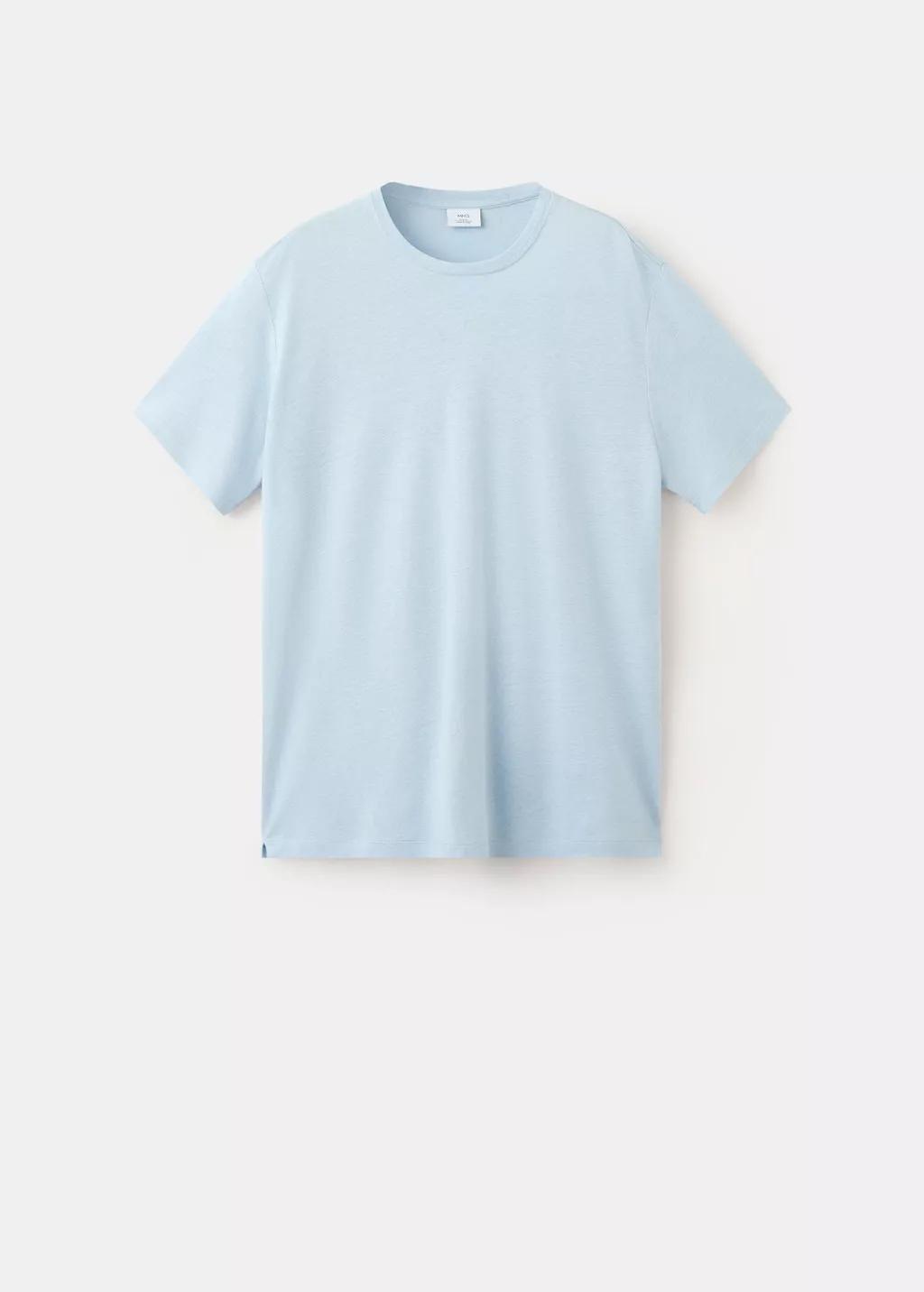 Blue Linen Blend Slim Fit T-Shirt, Light-Pastel Blue, large image number 7