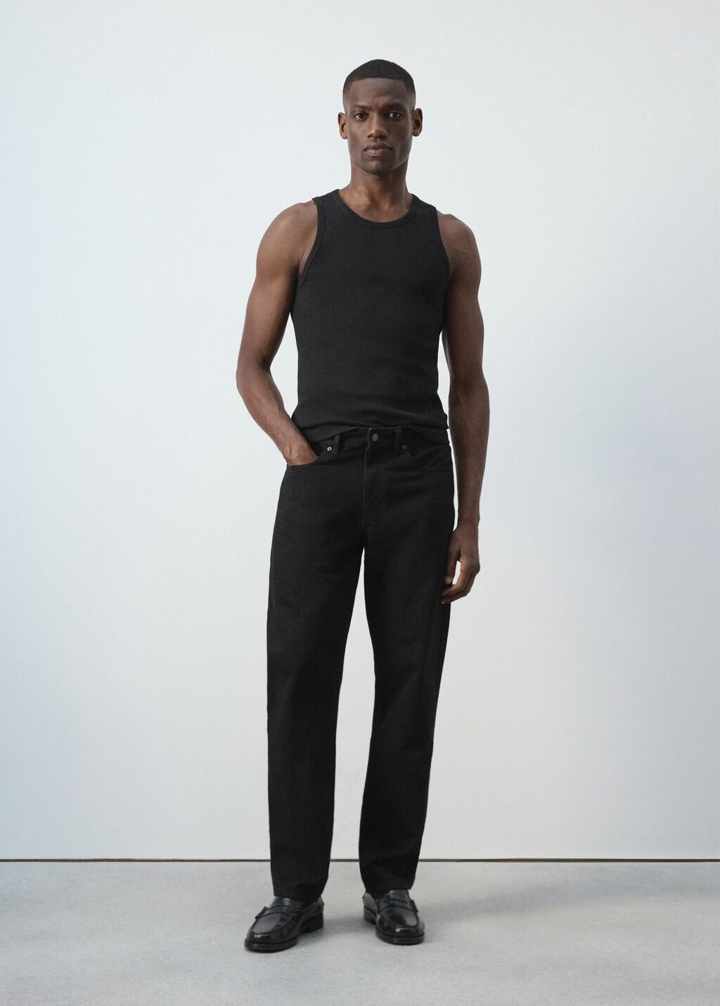 Black Slim-Fit Cotton Tank Top, Black, large image number 0