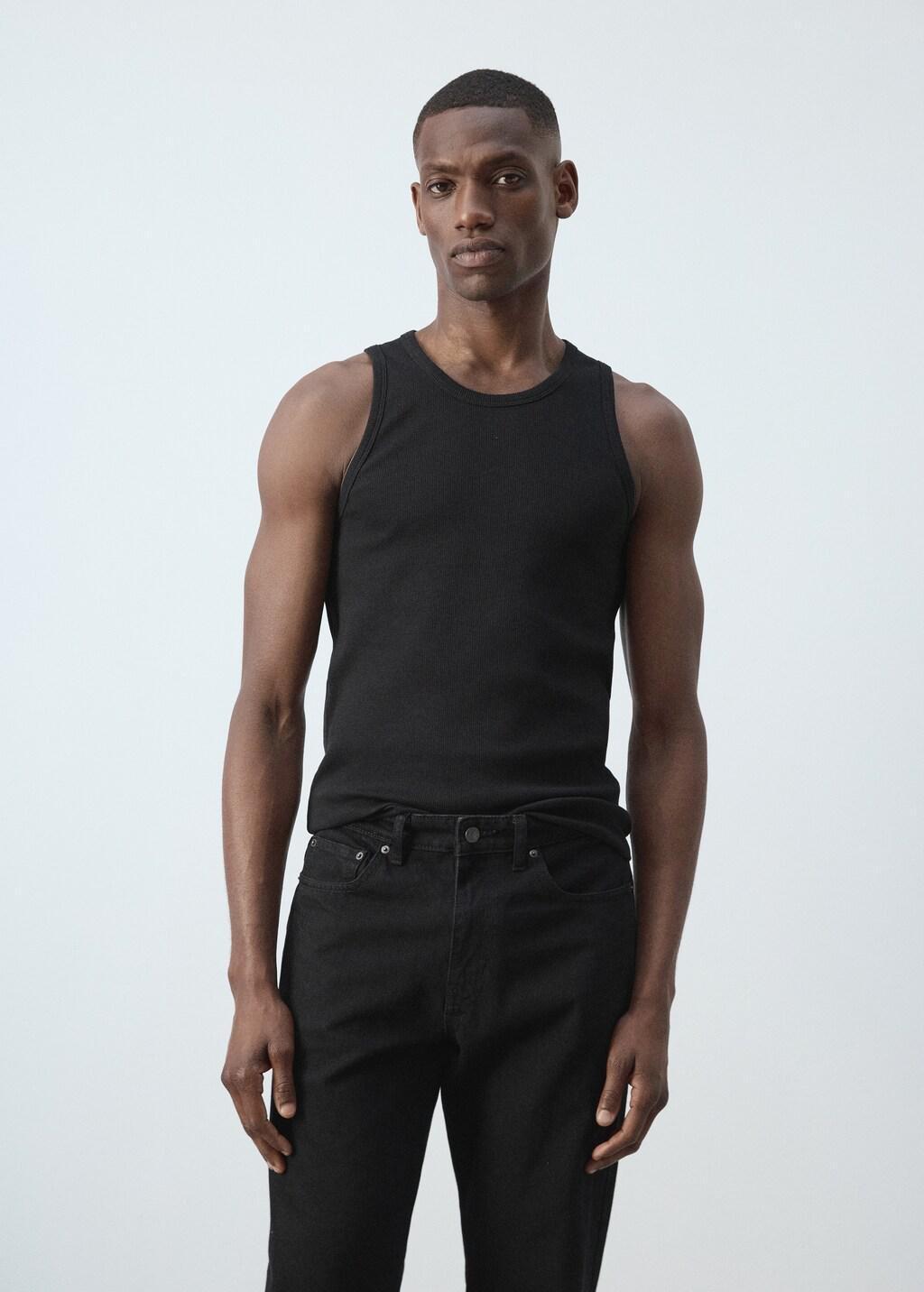 Black Slim-Fit Cotton Tank Top, Black, large image number 1