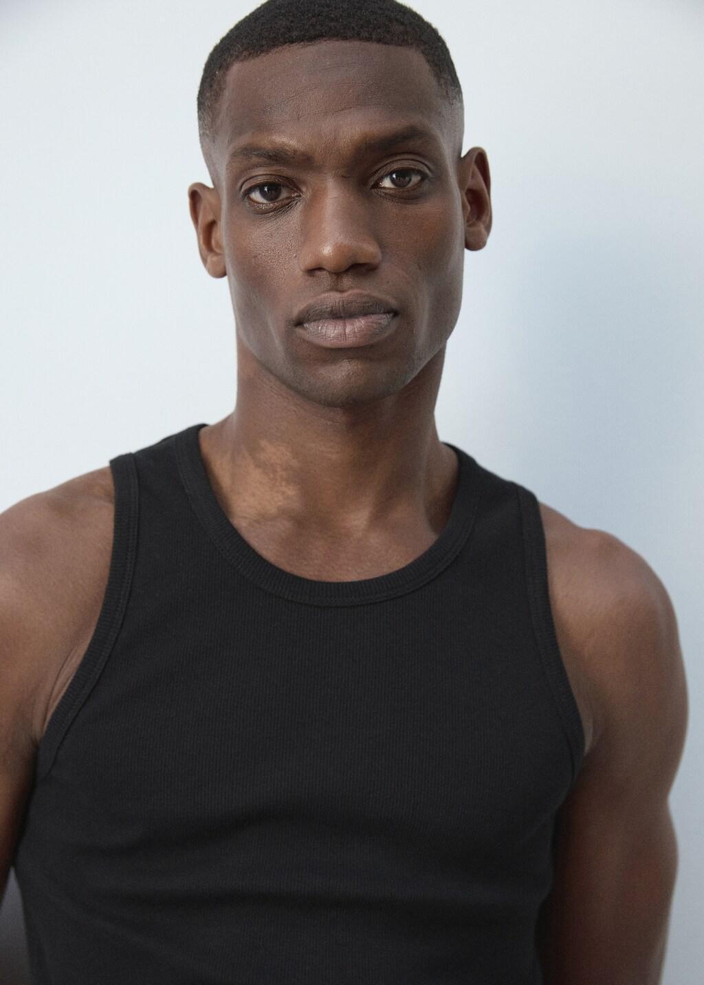 Black Slim-Fit Cotton Tank Top, Black, large image number 3