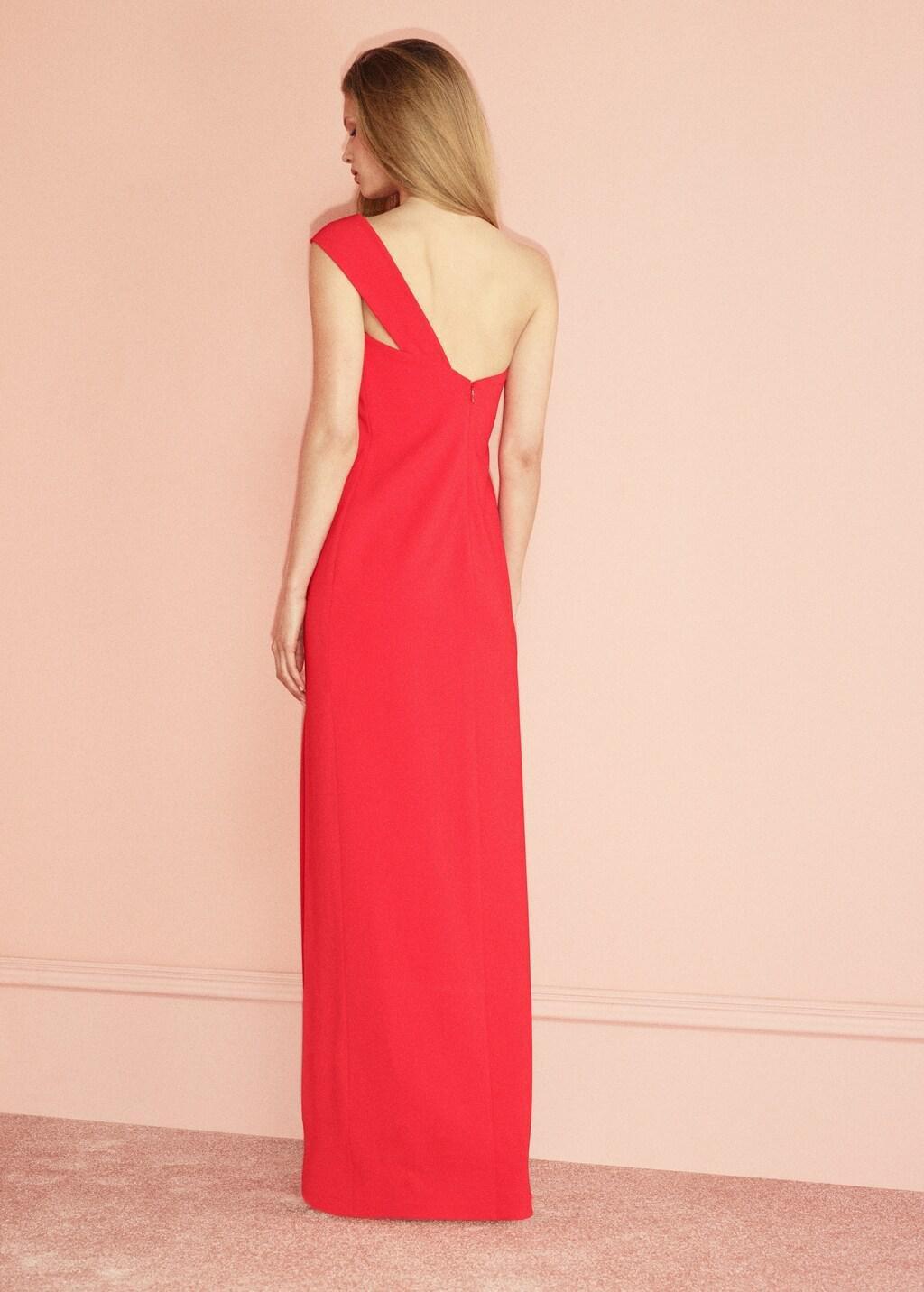 Red Asymmetric Neckline Dress With Opening, Red, large image number 2