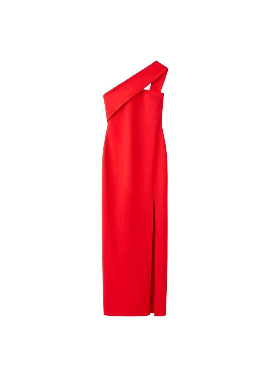 Red Asymmetric Neckline Dress With Opening, Red, large image number 5