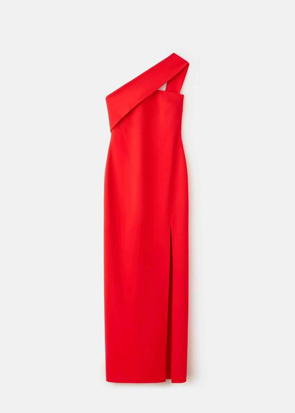 Red Asymmetric Neckline Dress With Opening, Red, large image number 6