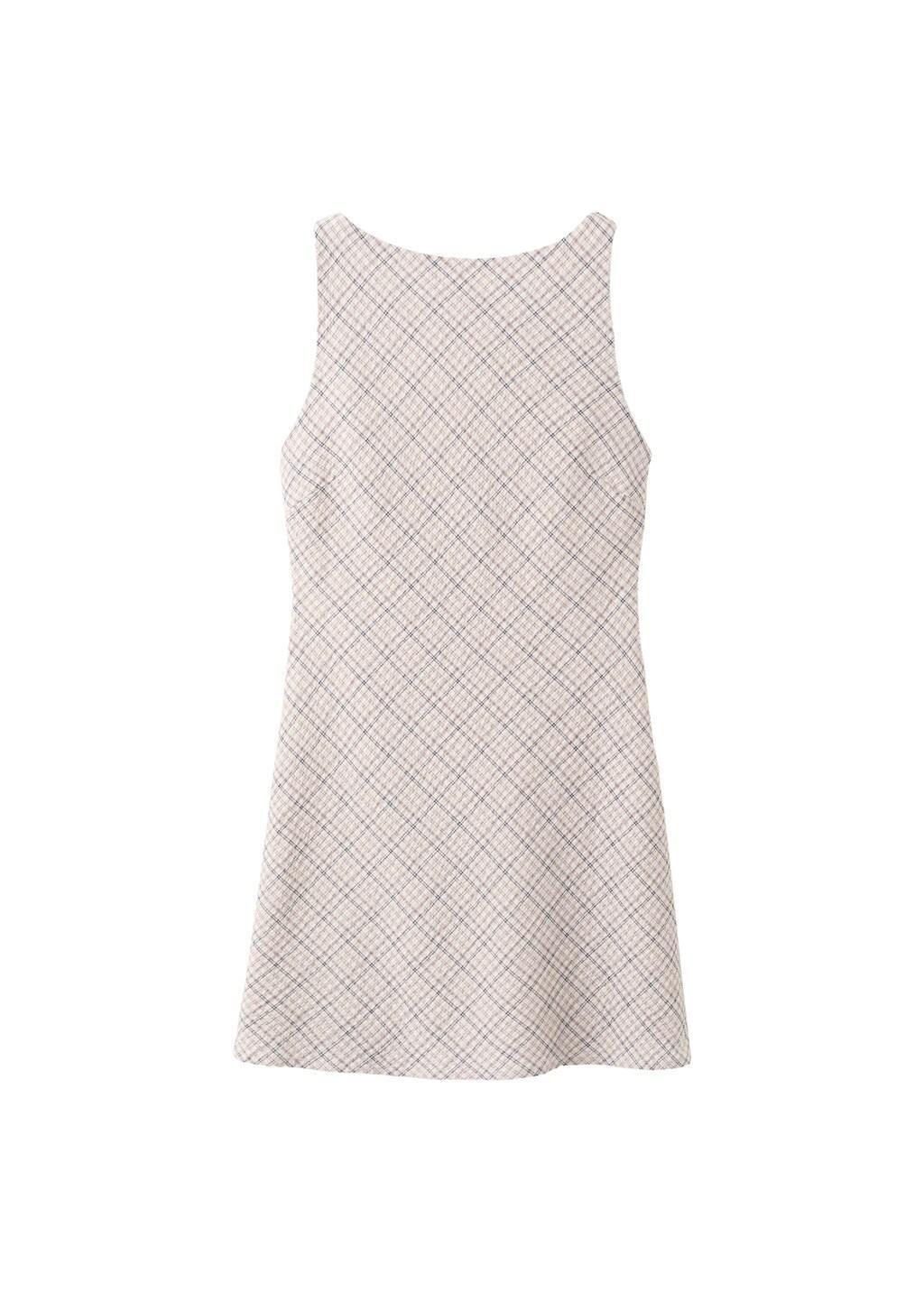 Beige Check Dress With Back Detail, Light Beige, large image number 6