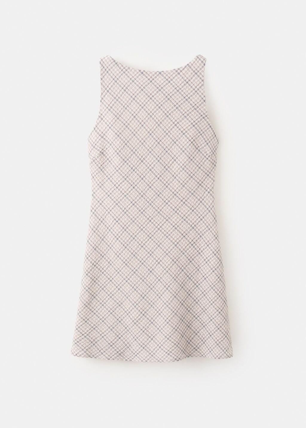 Beige Check Dress With Back Detail, Light Beige, large image number 7