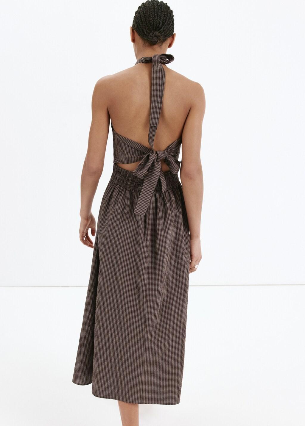 Brown Gingham Check Halter Dress, Brown, large image number 2