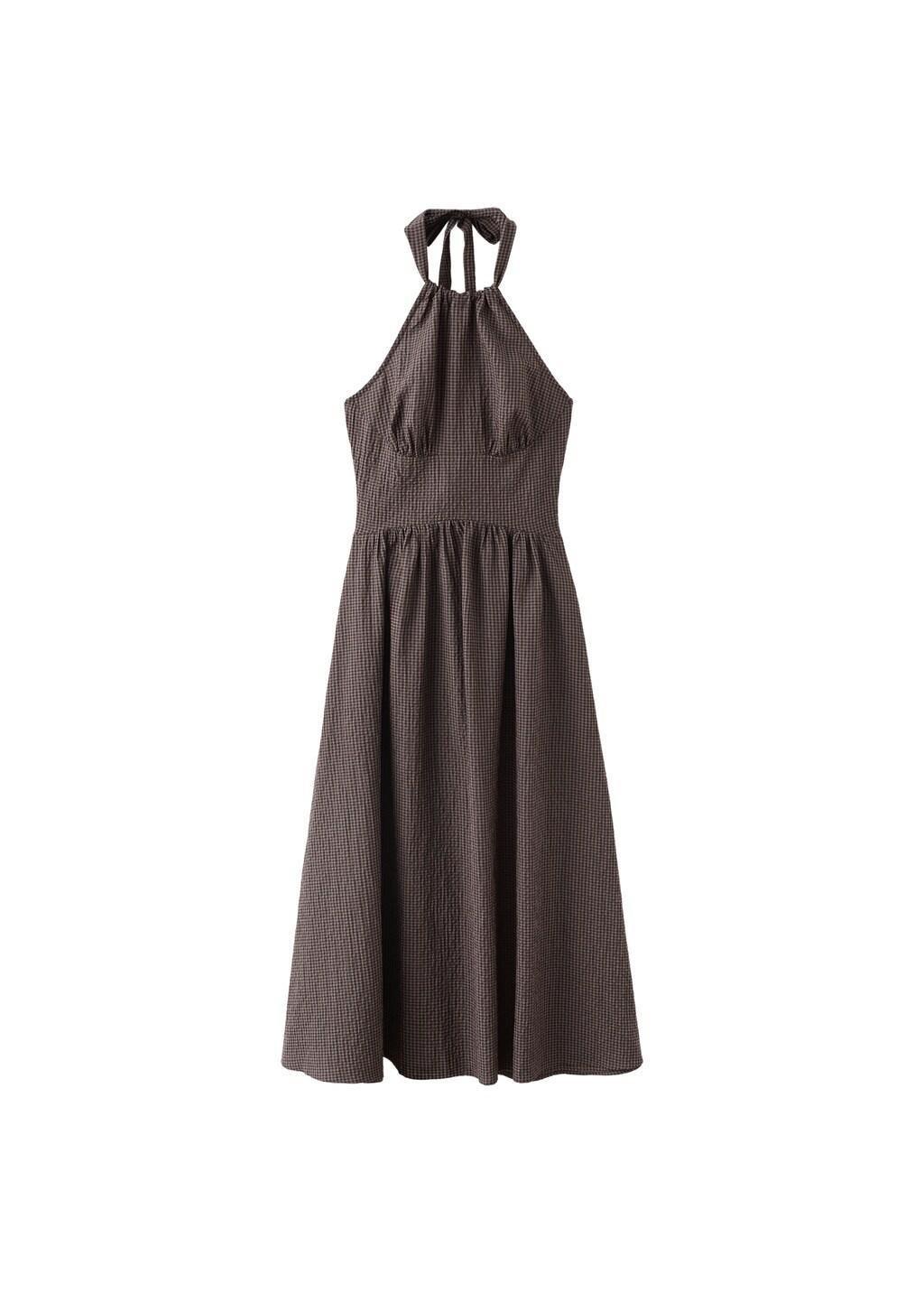 Brown Gingham Check Halter Dress, Brown, large image number 6