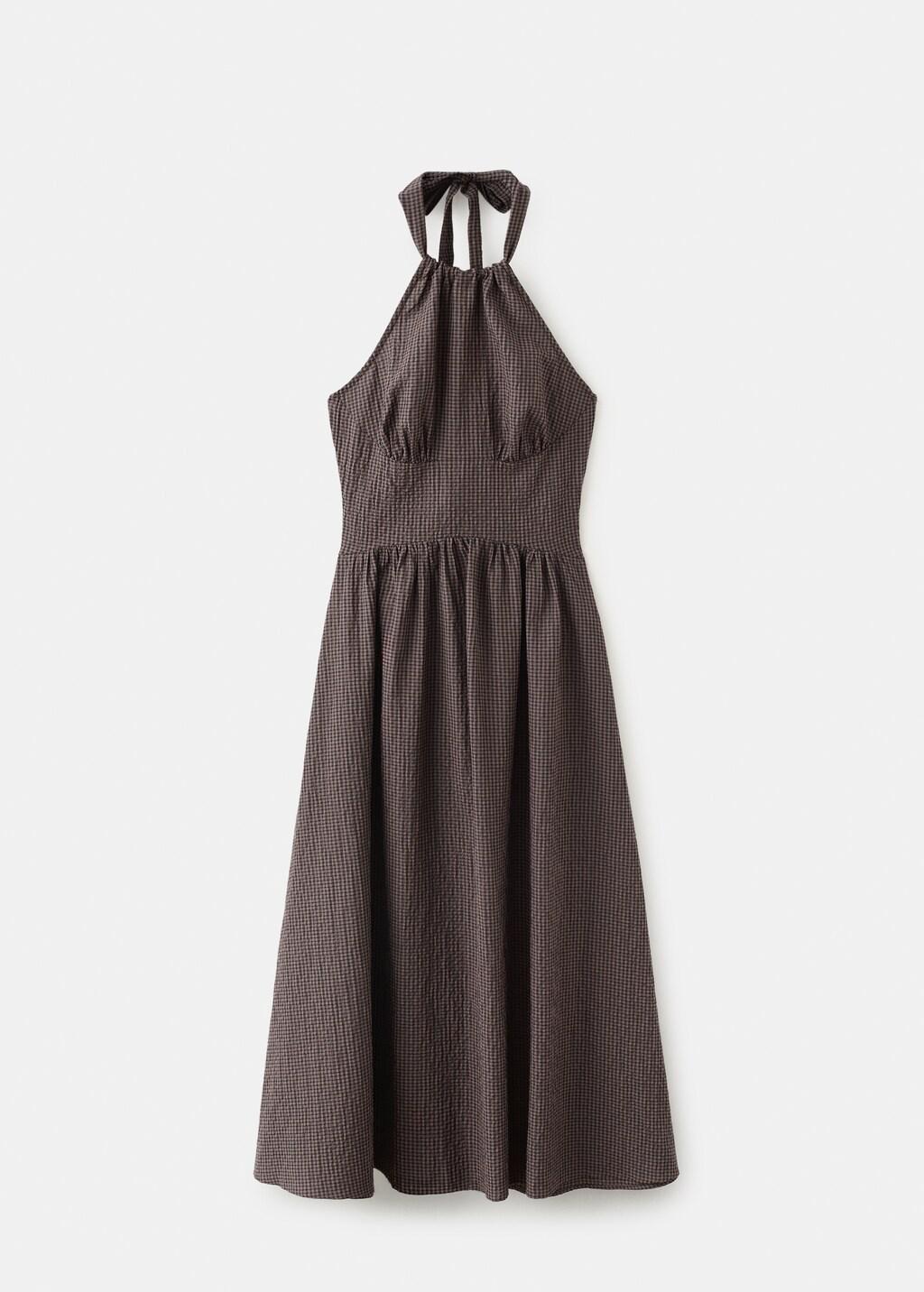 Brown Gingham Check Halter Dress, Brown, large image number 7