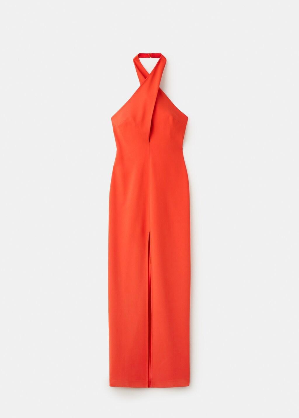 Red Long Halter Wrap Dress, Red, large image number 7