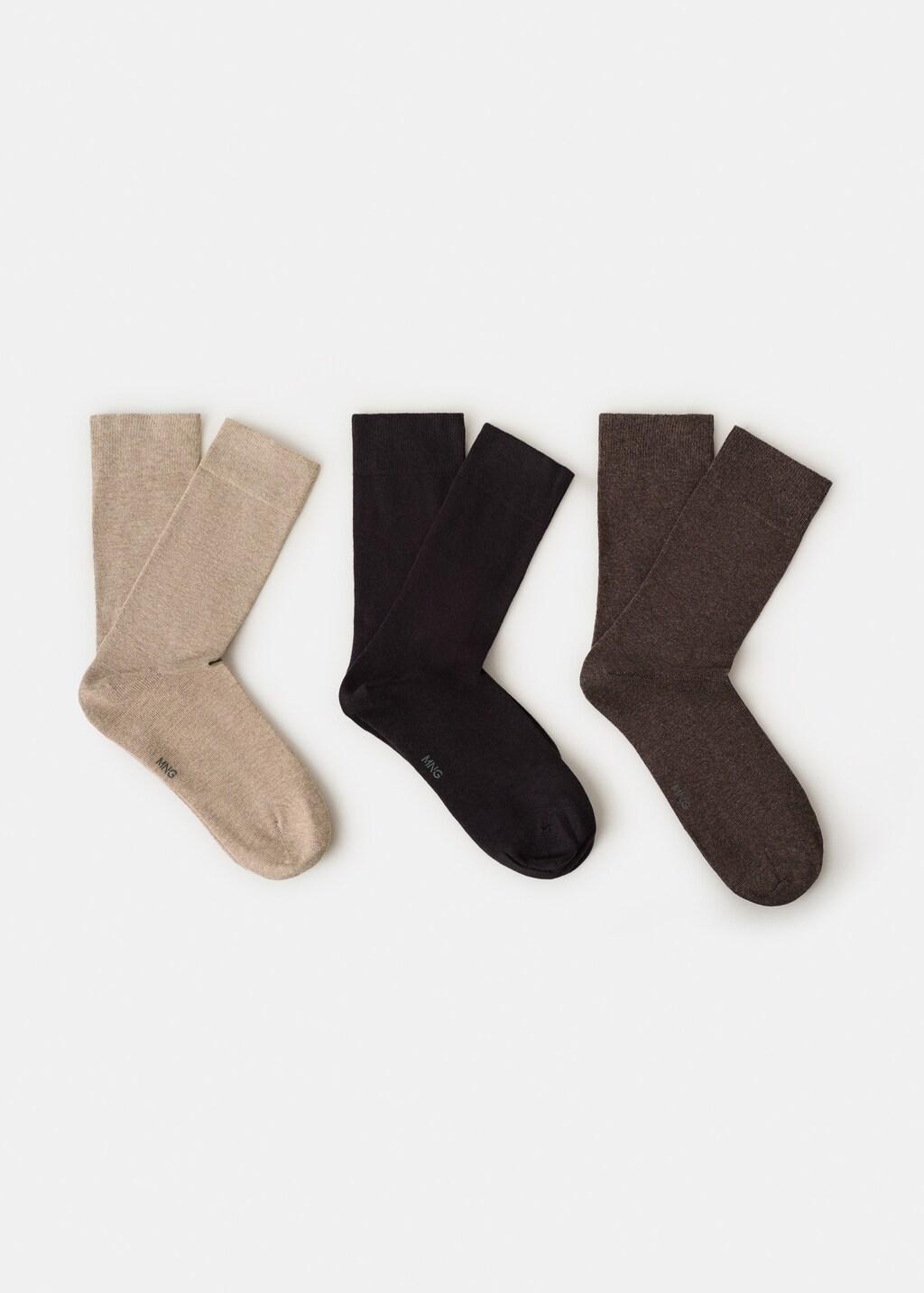Brown Long Cotton Socks, Set Of 3, Brown, large image number 0