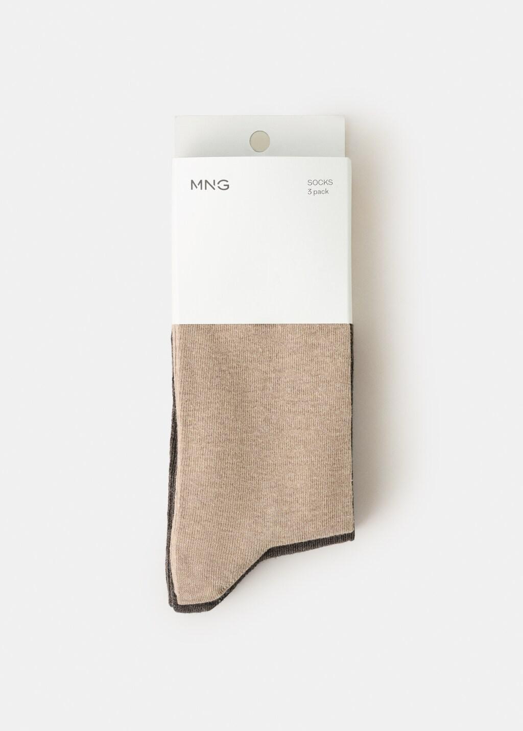Brown Long Cotton Socks, Set Of 3, Brown, medium