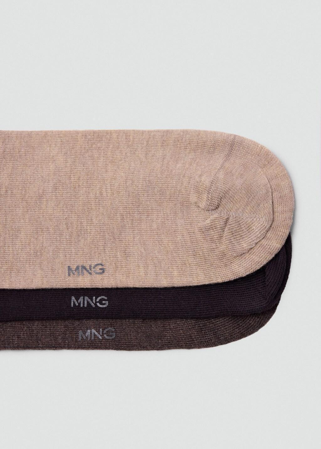 Brown Long Cotton Socks, Set Of 3, Brown, medium