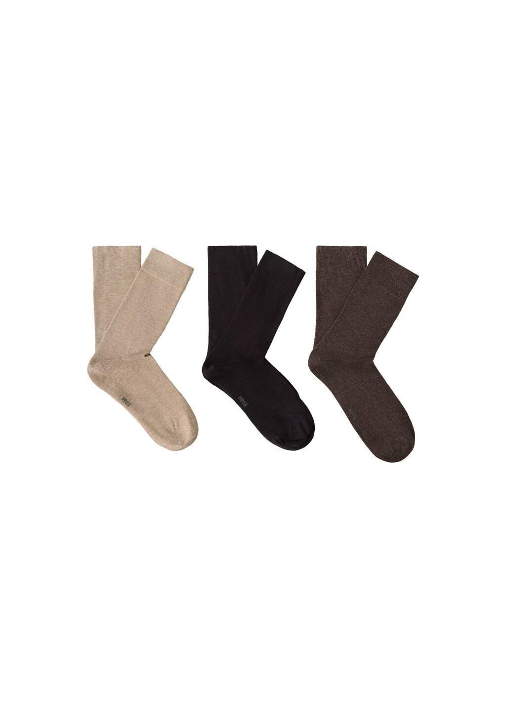 Brown Long Cotton Socks, Set Of 3, Brown, large image number 3