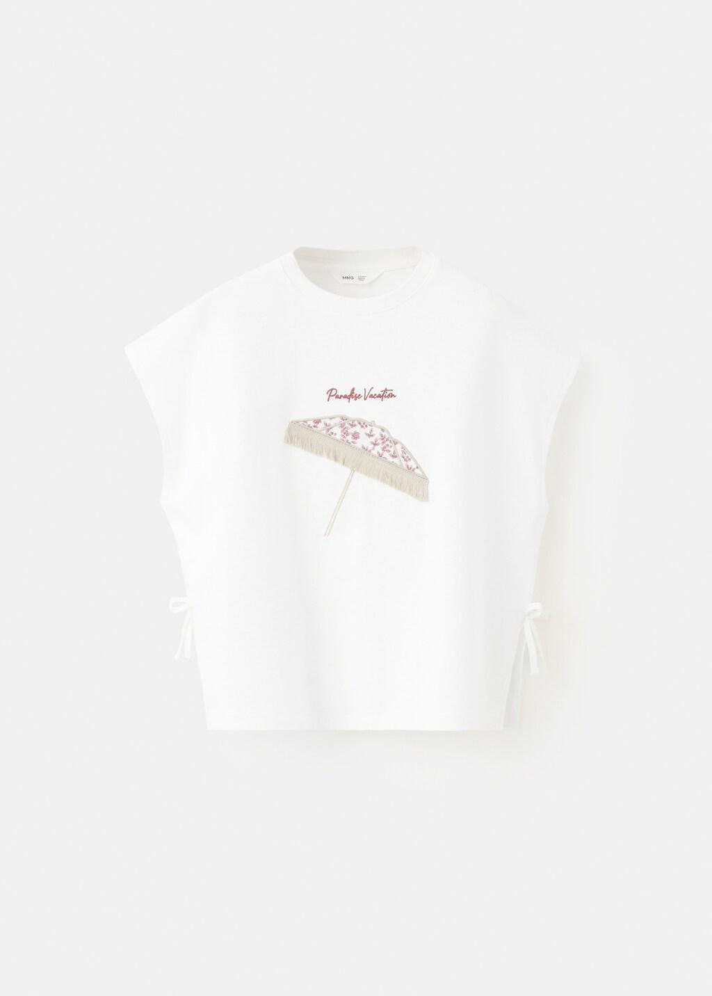 White Printed Top With Tie Detail, Kids Girls, Natural White, medium