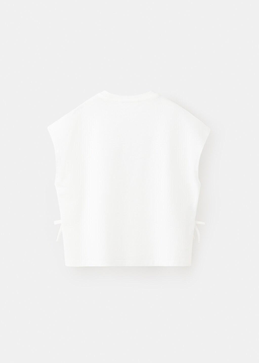 White Printed Top With Tie Detail, Kids Girls, Natural White, large image number 2